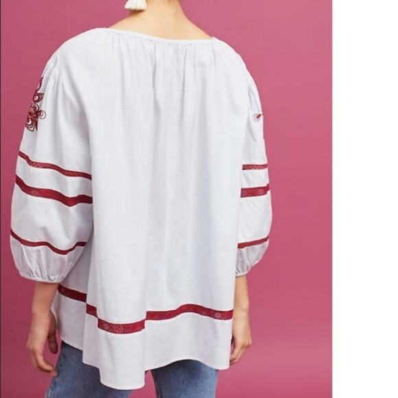 Anthropologie velvet by graham & Spencer Ola embroidered peasant top Sz M - Picture 3 of 11